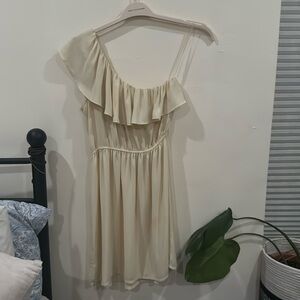 Cream ruffled one shouldered sundress